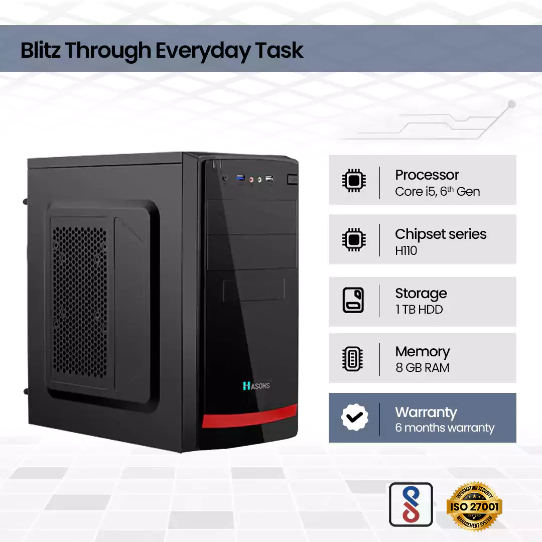 Core i5 6th Generation | H110 Chipset Technology | 4 GB RAM | 500 GB HDD | 128 GB SSD | 18.5 Inch Monitor Screen | Wired Keyboard and Mouse | Desktop Computer set