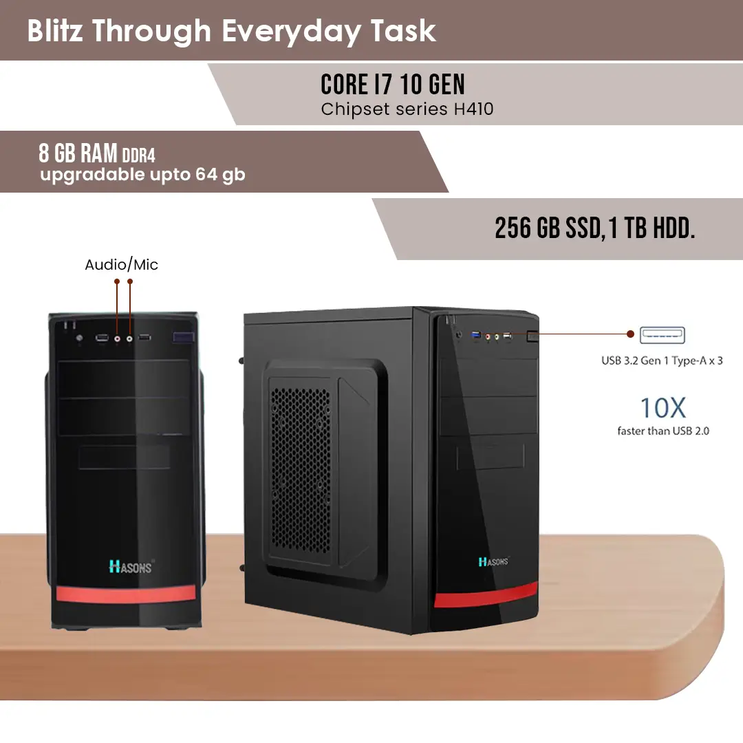 i7 10th Generation Desktop 8GB RAM | H410 Motherboard chipset  1 TB HDD, keyboard and mouse, 21.5 inch screen