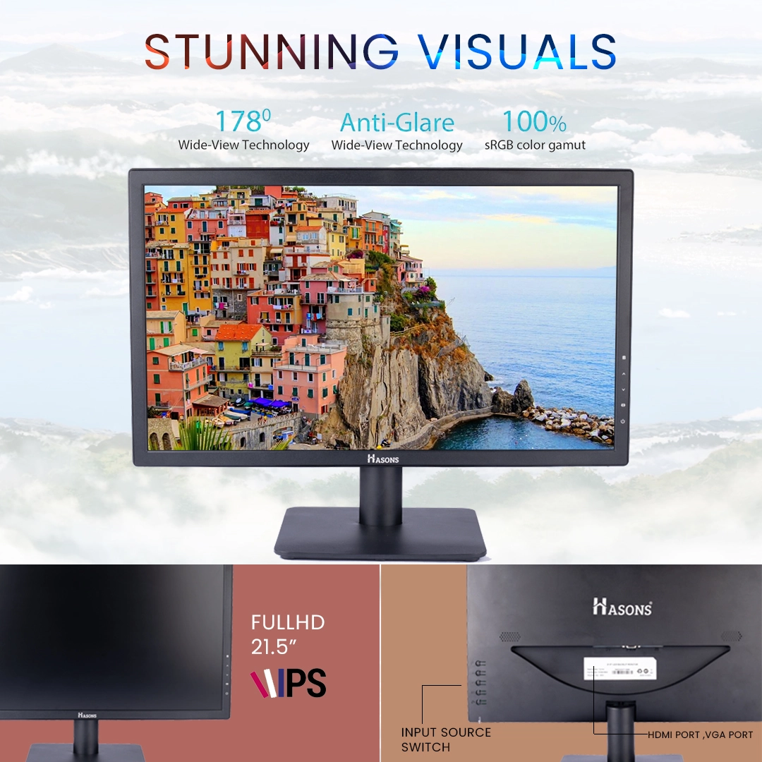 8gb DDR4 RAM Desktop with Processor Intel Core i3 Gen 12100 /Chipset Series H610 (windows 10pro/1TB HDD/Wired Keyboard, Mouse/ Black), screen 21.5