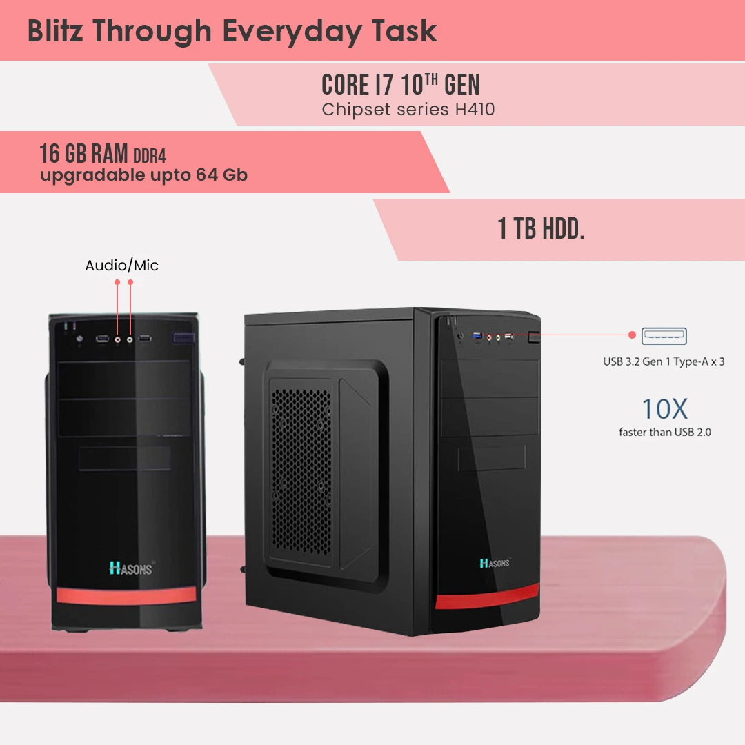 I7 16 Gb Ram 1Tb Hdd Processor Intel Core Gen 10700/Chipset Series H510 (windows 11 pro/256ssd/DDR4/Wired Keyboard, Mouse/ Black), screen 21.5