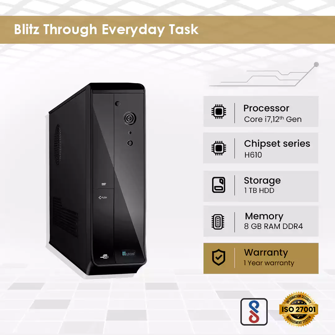 Core I7 Desktop Processor Gen 10700/ Chipset Series H510 (windows 11 pro/1TB HDD/DDR4-8GB /Wired Keyboard, Mouse/ Black), screen 21.5