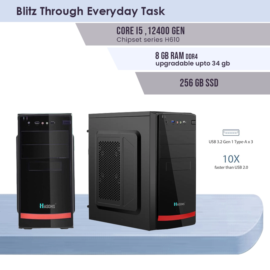 4 GB Ram for Desktop with Processor Intel Core i5 Gen 10400/Chipset Series H410 (windows 10 pro/1TB HDD/256ssd/DDR4/Wired Keyboard, Mouse/ Black), screen 21.5