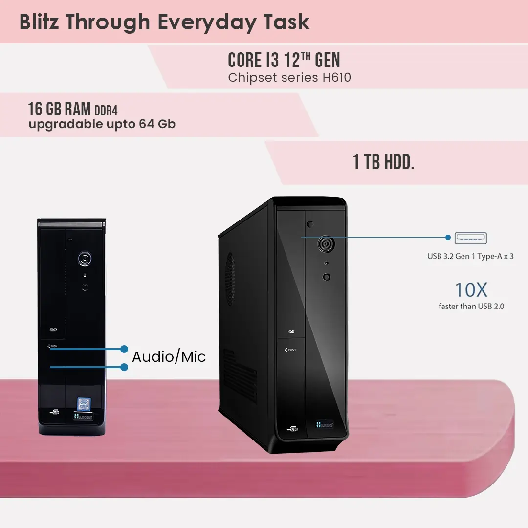 i3 Core 12th Generation desktop |16GB RAM | 1 TB HDD | H610 Motherboard Chipset | 21.5 Inch Big Screen | Desktop Set