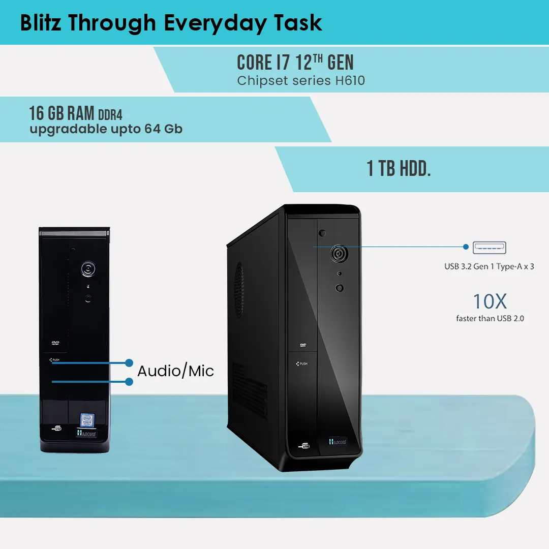 Computer 12th generation i7 processor 16GB RAM 512 GB SSD | H610 motherboard chipset | 21.5 inch screen