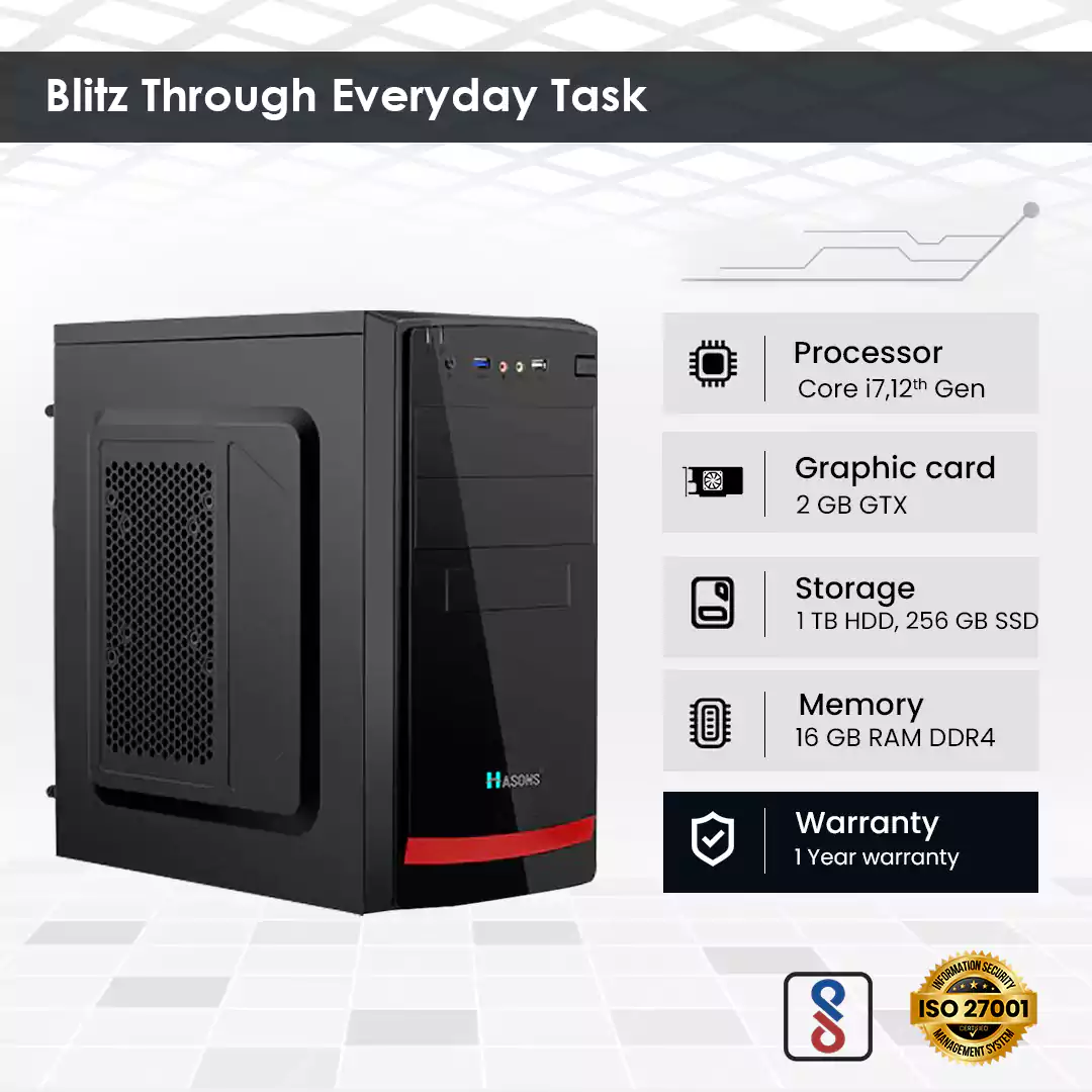 Windows 10 Pro i7 Desktop with Gen 10700, Chipset Series H510, 1TB HDD, 256 SSD, DDR4-16GB memory, wired keyboard and 21.5-inch screen