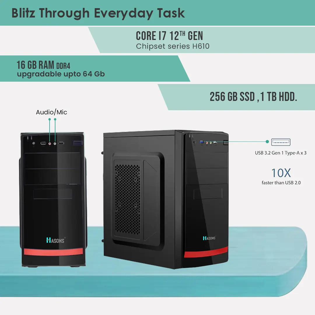 16 Gb Core I7 Desktop 10th gen | 1 TB HDD| 256 SSD | H410 motherboard chipset | 21.5 inch screen