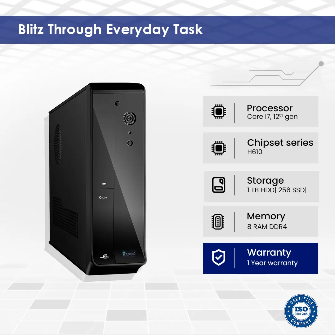 Graphic card 2GB I7 processor 12th generation Desktop |16 GB RAM |1 TB HDD| 256 SSD| Keyboard and Mouse