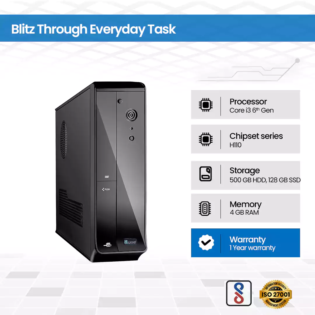 core i3 desktop 6th Gen | RAM 4 GB | 500 GB HDD | 128 GB SSD |  H110 Motherboard Chipset | 18.5 Inch Screen | Desktop Set