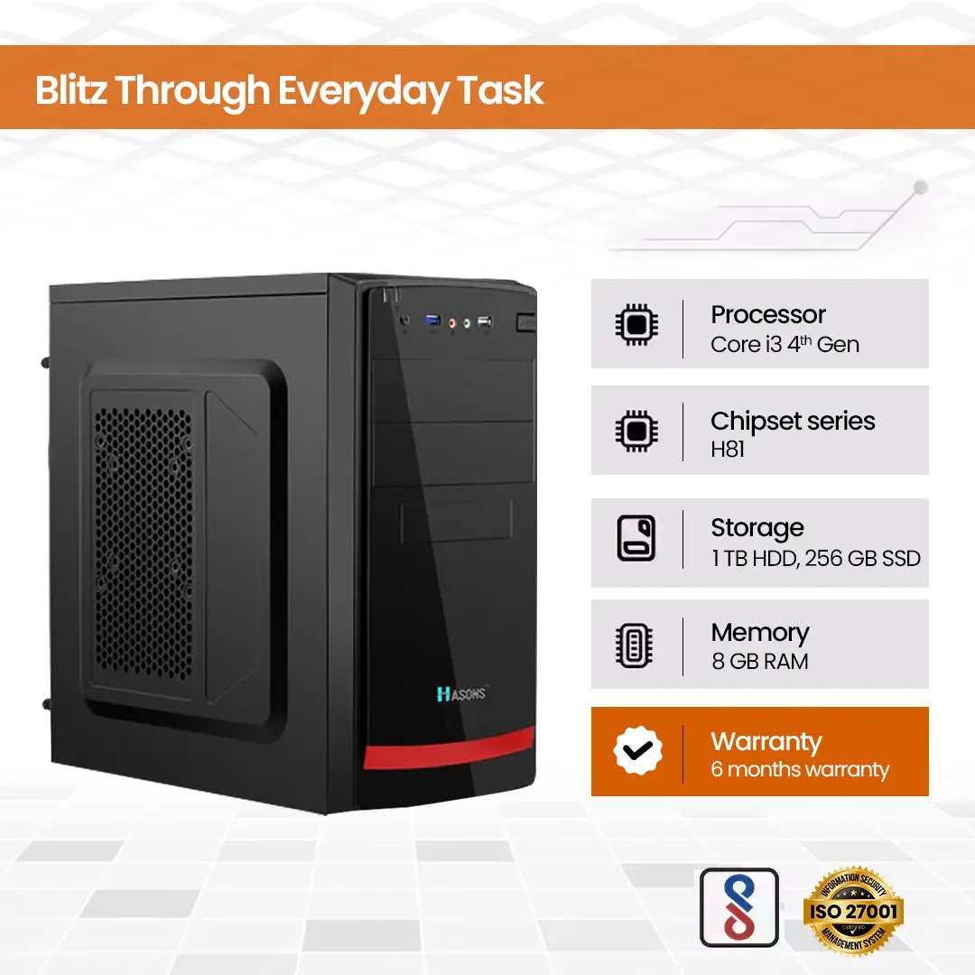 core i3 4th generation processor | RAM 8 GB | 1 TB HDD | 256 GB SSD |  H81 Motherboard Chipset | 18.5 Inch Screen | Desktop Set