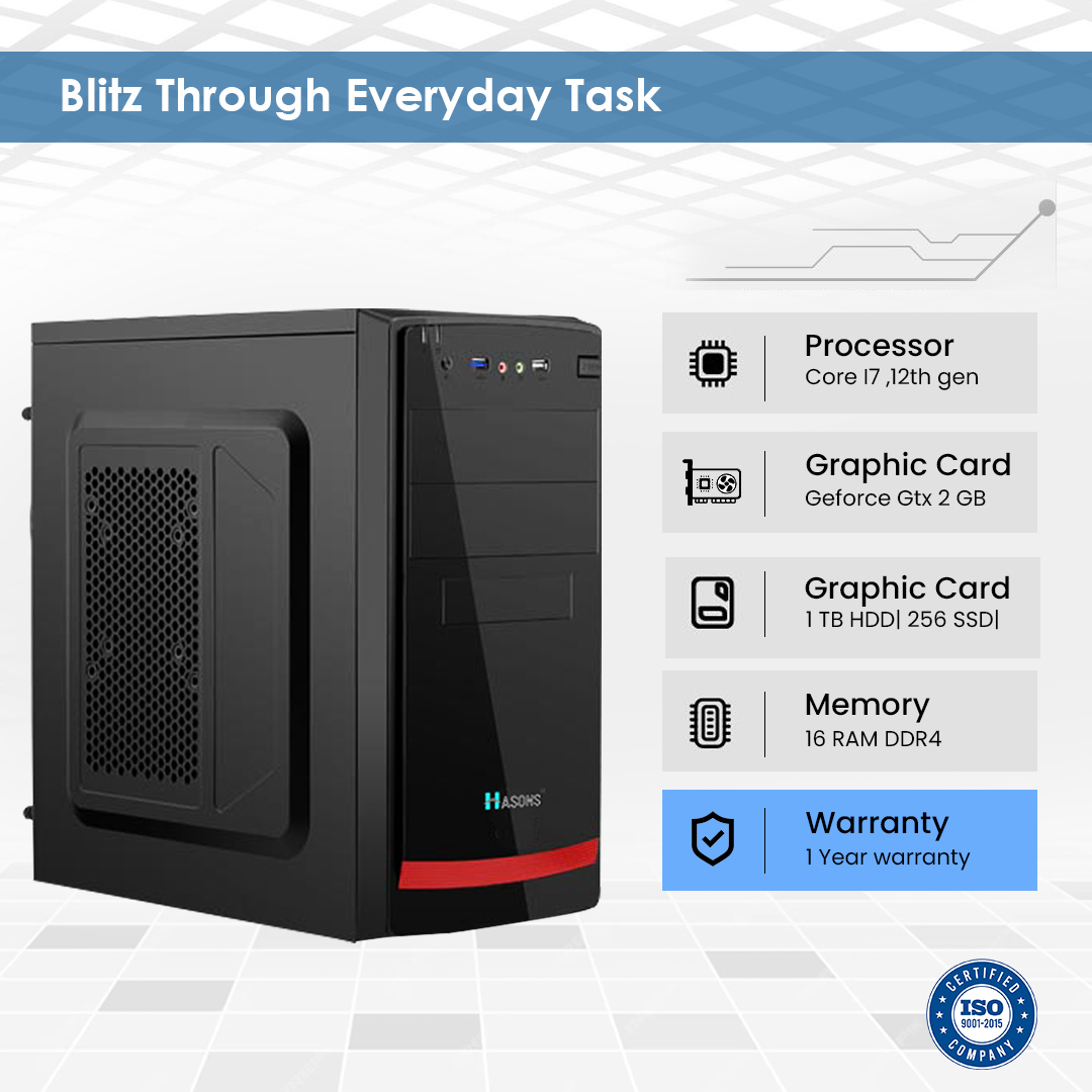 Graphic card 2GB I7 processor 12th generation Desktop |16 GB RAM |1 TB HDD| 256 SSD| Keyboard and Mouse